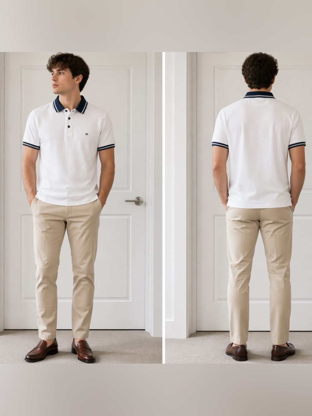 Kenneth Cole New York White Polo Shirt with Navy Accents